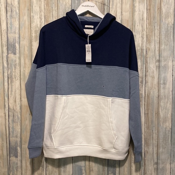 NWT American Eagle AHH-MAZINGLY soft blue and white color block sweatshirt | S - Picture 5 of 14